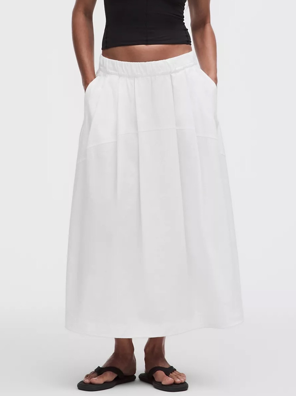 Lululemon NWT Linen Adjustable-Hem Maxi Skirt White Pockets M